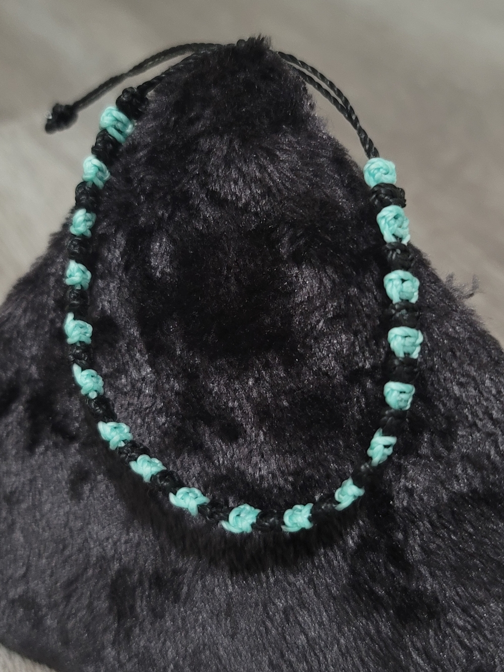 Handmade Black and Turquoise Knotted Bracelet